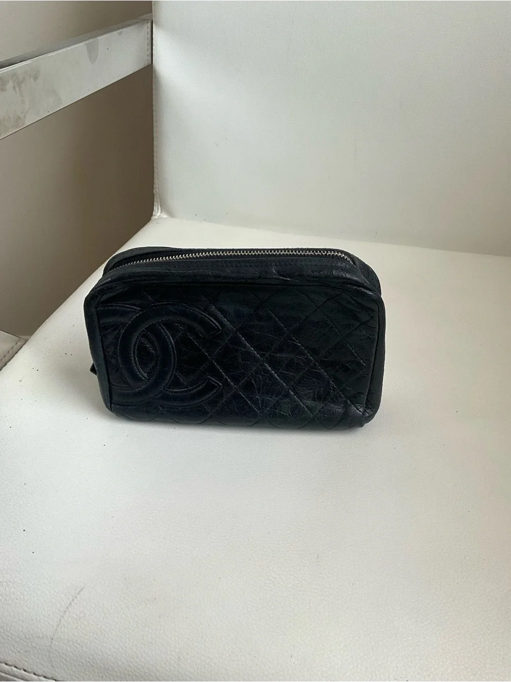 CHANEL Aged Calfskin Quilted Cambon Cosmetic Case Black
